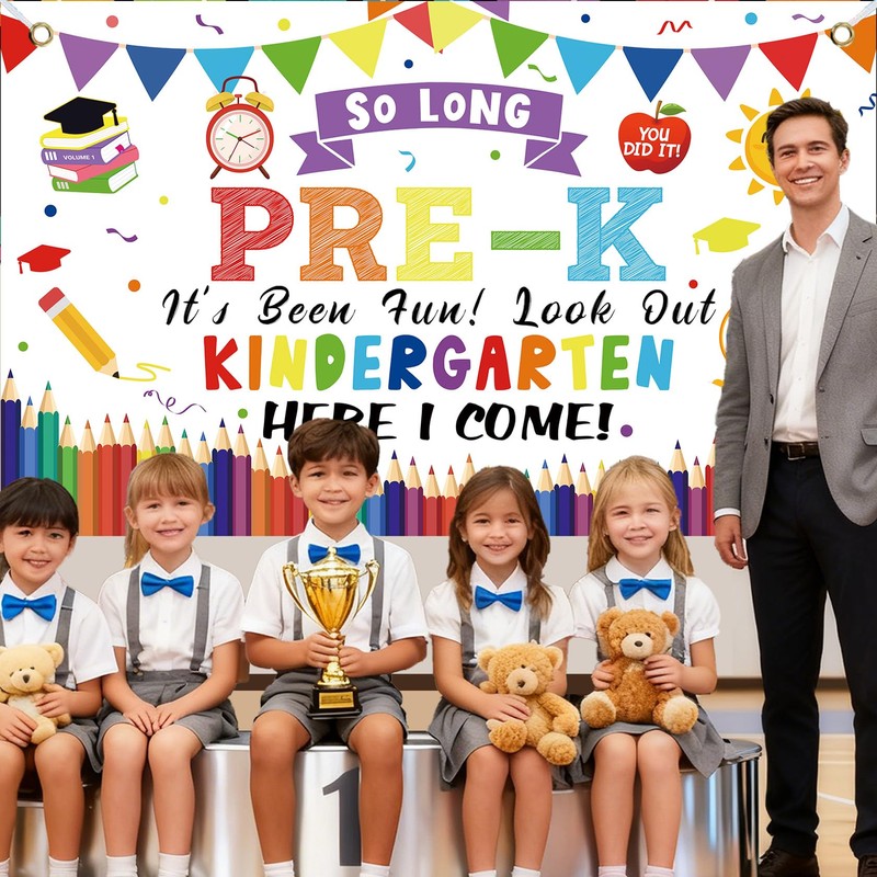White Kindergarten Graduation Banner - Look Out Kindergarten Here I