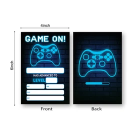 LoaHak Video Game Birthday Party Invitations, Video Game Birthday Invitations, Neon Party Invite, Birthday Party Invitations for Friends, Classmates, Teammates, etc. (058)