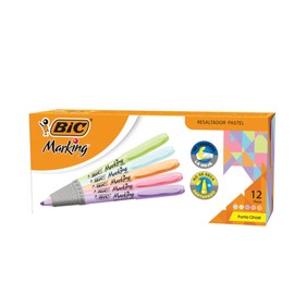 BIC Marcatextos Marking Pastel Punta Cincel Doble Trazo Linea 1.6 y 3.3 mm Resalta de Manera Sutil Mix de Colores 12 Piezas