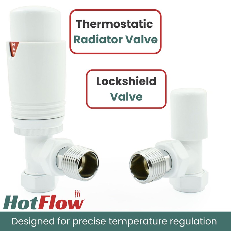 Hot Flow All-White Estuary Angled TRV Thermostatic Radiator Valve (Pair)