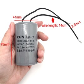 JZK CBB60 20uF 450V AC Capacitor, Motor Start/Run Capacitor, Polypropylene, Round, 75x41mm, 14cm Wire, 50/60Hz, 40/70/21