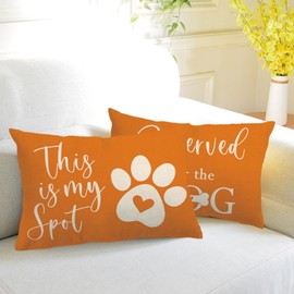 2Pack Dog Lumbar Pillow Covers Orange Double-sided printed Reserved for The Dog Funny Pet Paw Decor Cushion Cover Pet Dog Lover Pillowcases 12”×20” For Dog Lovers Moms Girls Women Gifts (Orange)