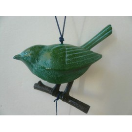 Kotobuki Iron Japanese Wind Chime, Green Songbird/Branch