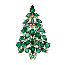 EVER FAITH Women's Jewelry Accessory Crystal Christmas Tree Tear Drop Party Brooch Pin Green Gold-Tone