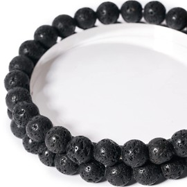 6mm Black Lava Round Bead - 60PCS Bulk Gemstone Beads for Jewelry Making, DIY Bracelets, Necklaces - Includes Crystal Stretch Cord - Stone Beads for Crafting Gifts