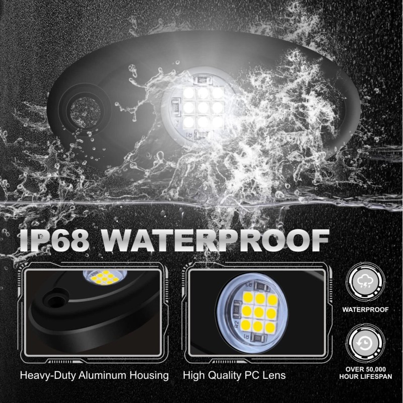 KEEPDSGN White 12 Pods LED Rock Light Underglow LED Kit