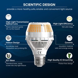 SANSI E27 LED Bulb, 35 W (Replaces 300 W Bulb), Energy-Saving LED Bulb, 5000 Lumens, 3000 K, Warm White, Super Bright Bulb for Kitchen, Office, Workshop, Garage, Not Dimmable