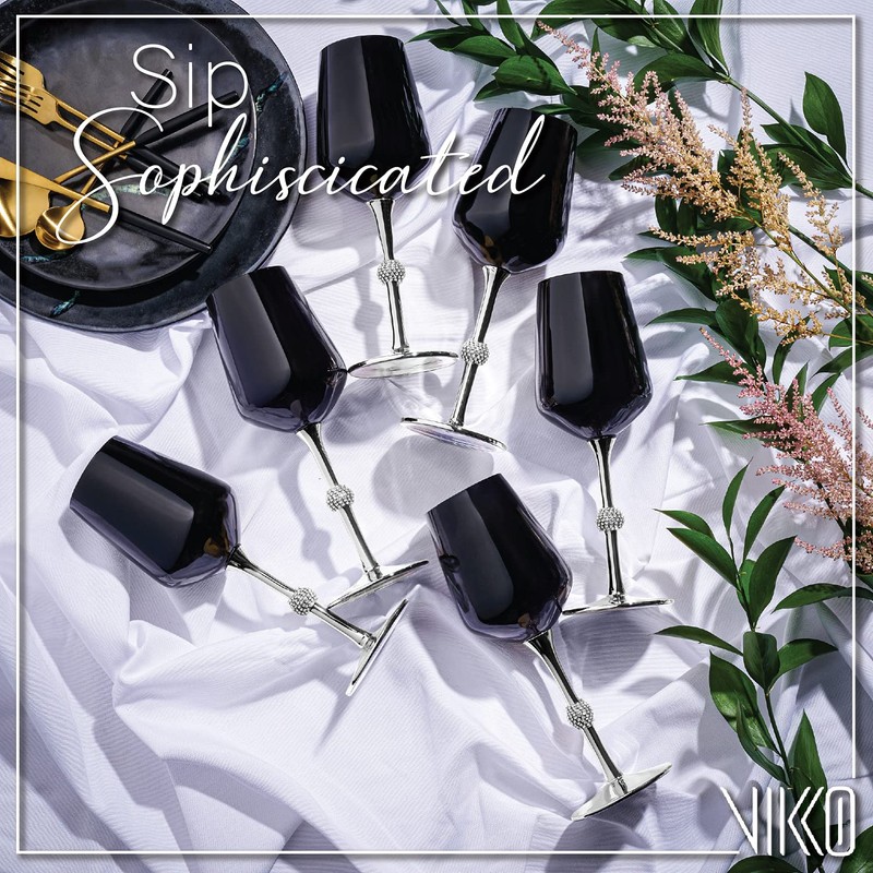 Vikko Décor Black and Silver Wine Glasses: 14.2 Oz Wine