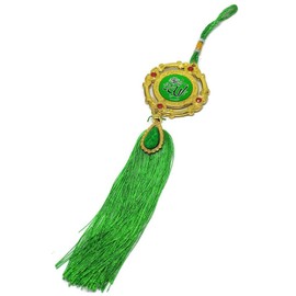 AMN-256 - Adorno para espejo de coche con borlas decoradas, diseño de Allah Muhammad Names Islam, caligrafía árabe Eid Ramadán, regalo religioso musulmán (verde)