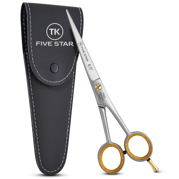 Five Star Solingen Barber Cut Professional 6.5 Inch Extra Sharp Hairdressing Scissors Hair Cutting Scissors Rustproof Micro-Toothed for Women Men Hairdressers and Children Suitable for Strong Hair