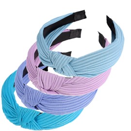 Blausky Pack of 4 Women's Headbands, Headband Knot Warp, Knotted Knot Vintage Hair Bands, Wide Retro Fabric Headband, Non-Slip Fashionable Hair Accessories, Headbands for Women, Combination D