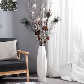 Large Floor Ceramic Vase 24 Inches Tall,White Modern Flower Tall Vases for Office, Home,Farmhouse,Living Room Décor,Simple Origami Design Fall Decorative Porcelain Flower Arrangement Vase Ideal Gift