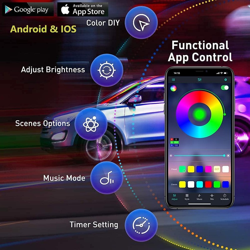 Car Underglow Lights, Yielinth Exterior LED Strip Lights with App