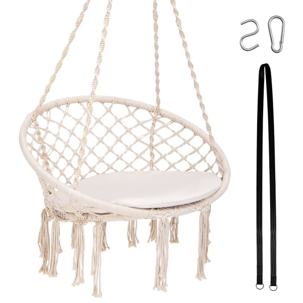Costway Hammock Swing Chair with Cushion Hanging Hardware Kit Indoor