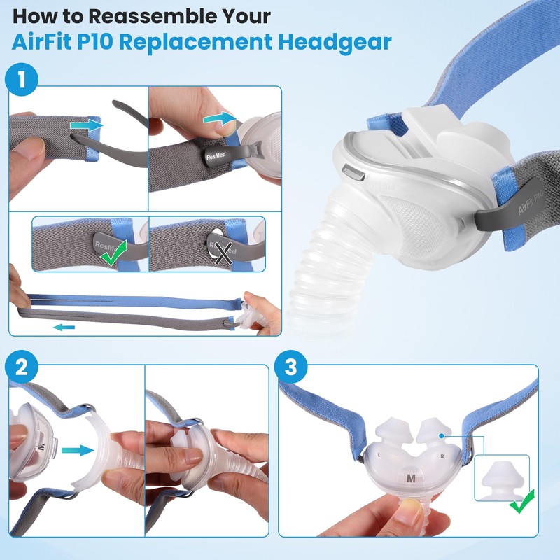 3Pack P10 Replacement Headgear Compatible with Airfit P10 Nasal Pillow