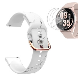 Tznzxm For DIVElink smart watch BH802 Bands, BH802 Screen Protector,Fashion White Marble Replacement Adjustable Soft Silicone Wristband Straps For DIVElink BH802 1.28" Smartwatch