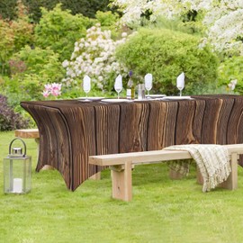 YGPARK 6FT Spandex Tablecloth for Rectangular Tables, Brown Wooden Texture Elastic Fitted Tablecloth Stretch Patio Table Cover Washable Table Protector for Events Parties Weddings Banquets