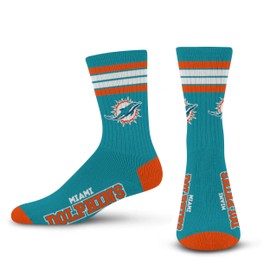 For Bare Feet - Calcetín unisex de 4 rayas Deuce CrewCrew, Miami Dolphins, Medium