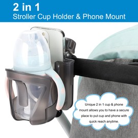 Accmor 2-in-1 Walker Cup Holder with Phone Holder, Wheelchair Cup Holder, Rollator Cup Holder, Cup Phone Holder for Walker, Wheelchair, Rollator, Mobility Scooter