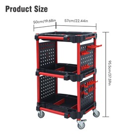 Auto Detailing Cart with Wheels, 3-Tier Car Detailing Cart with Pegboards, Hooks, Spray Bottles ＆ Detailing Brushes, Heavy Duty 440lbs Car Wash Organizer Trolley for Garage, Coating, Repairing, Wax