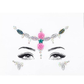 Wosois Face Stickers Purple Flower Gems Glitter Self-adhesive Rhinestones Temporary Tattoo Sticker for Women and Girls