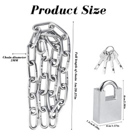 QBXMY7 40 inch/1 Meter Stainless Steel Security Chain Lock with Anti-Cut Padlock & 2 Keys - Heavy Duty Anti-Theft Protection for Bicycle, Motorcycle, Scooter, Door, Fence, Garage