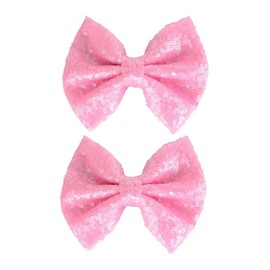 Koolgil 5-inch Glitter Sequins Bow Hair Clips Sparkly Cheer Barrettes Alligator Hairpins for Baby Girls, Kids, Teens and Women Accessories Gift Set of 2 (Pink)