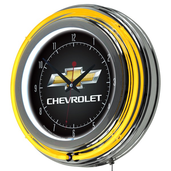 Chevrolet Chrome Double Ring Neon Clock, 14"