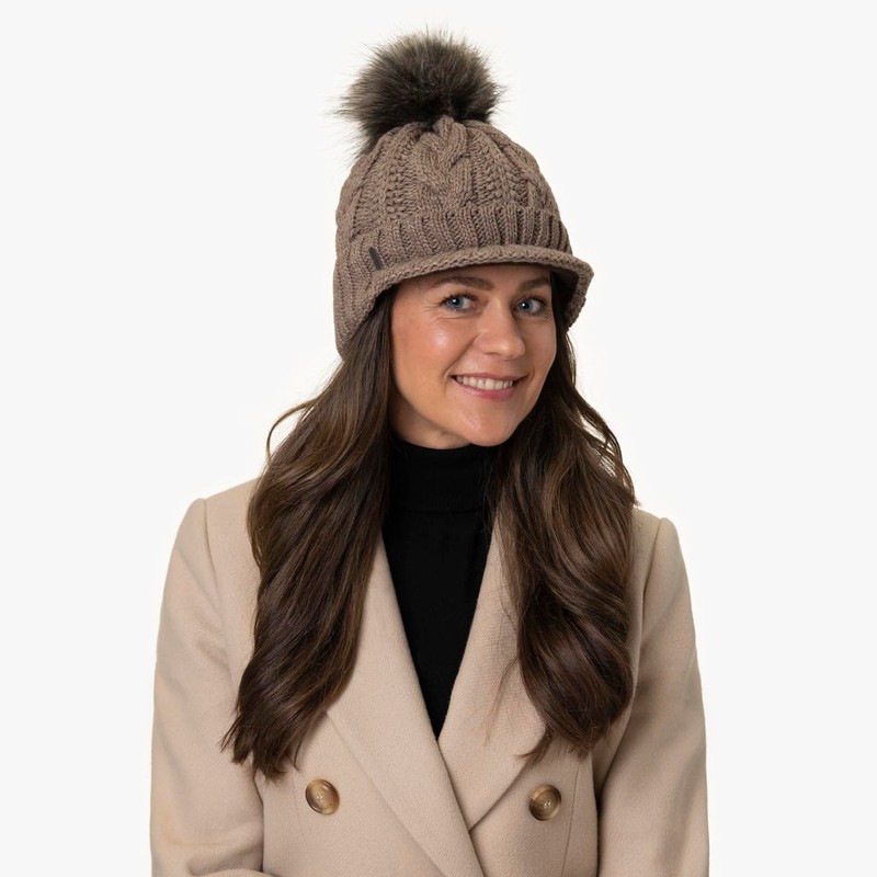 McBurn Britta Cable Knit Peak Pull On Hat Bobble Hat