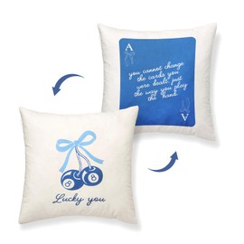 OGILRE Blue y2k Coquette Preppy Pillows Covers,Preppy Bedding 18x18, Preppy Throw Pillow Covers for Dorm Girls Bedroom, Trendy Aesthetic Cute Lucky Bow Cherry 8 Ball Throw Pillow Cases