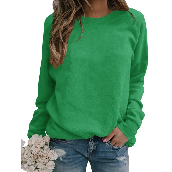 Smile Fish Womens Crewneck Long Raglan Sleeve Sweatshirt Soft Casual Sweatshirt Top Cotton Blend Green,S