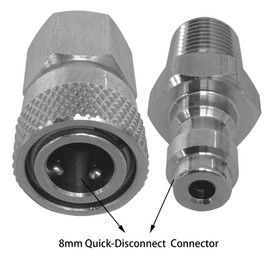 HMKUGO 1/8 NPT Female Connector and 8mm Male Plug Fill Nipple With One-way Valve Quick-Disconnect Set, Stainless Steel Remote Line Male & Female Set for PCP Foster Paintball Airsoft Air Gun Tool