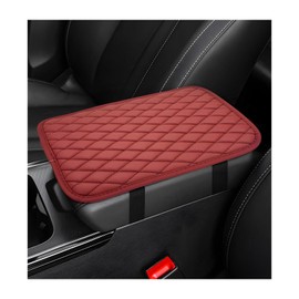 BWBWND Car Center Console Cover, PU Leather Armrest Seat Box Cover Waterproof Protector, Non Slip Comfortable Arm Rest Pad Interior Decorative Accessories for Most Vehicles (Red)