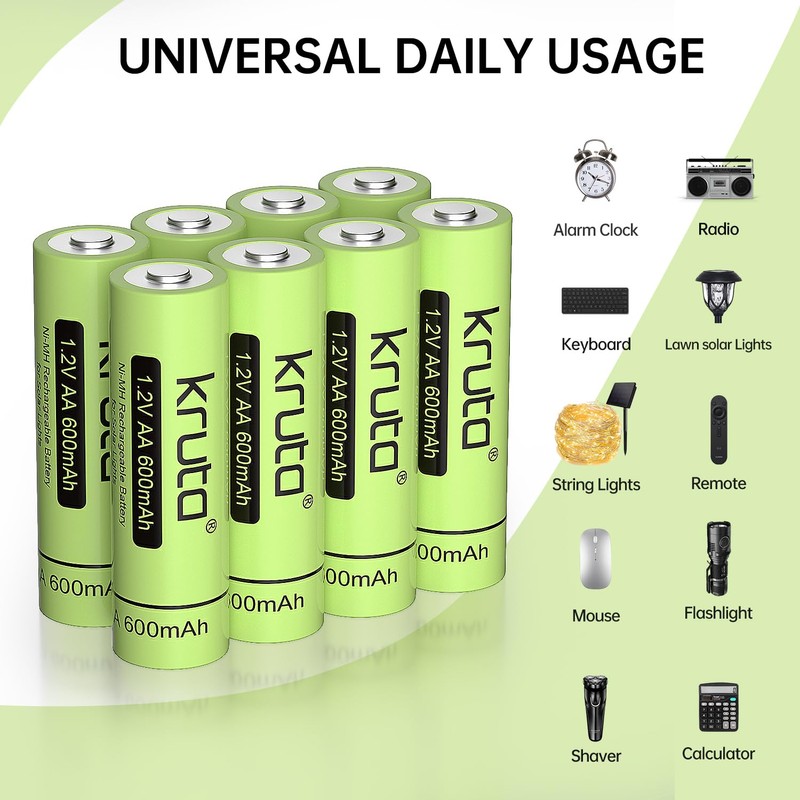 Kruta Rechargeable AA Battery for Outdoor Solar Lights, 12 Pack