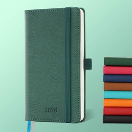 IN-LUXPRO Diary 2026 Planner: A6 Week to View (16.4x9.6 cm) 12 Months (Jan.-Dec.) Weekly & Monthly Planner with Month Tabs & Pocket, Expenses/Note Pages 100GSM Paper PU Leather Hardcover Green