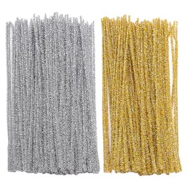 200 Pcs 30cm x 6mm Thick Glitter Pipe Cleaners Long Sparkly Chenille Stems Christmas Xmas Pipe Cleaners Fuzzy Sticks Art and Craft Supplies for Home Decoration Yellow Silver