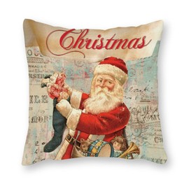 Santa Claus with A Sack Full of Presents Throw Pillow Cover 18 x 18 Inch Old Fashioned Santa Antique Victorian Christmas Pillowcase Decorative Cushion Case for Farmhouse Living Room Sofa Gift Ideas