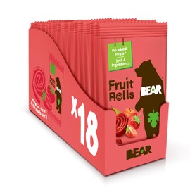 BEAR Real Fruit Snack Rolls - Gluten Free, Vegan, and Non-GMO - Strawberry – Healthy School And Lunch Snacks For Kids And Adults, 0.7 Ounce (Pack of 18)