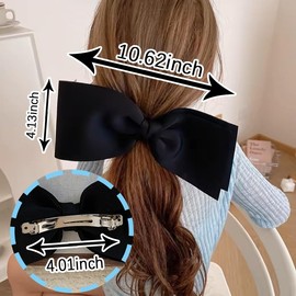 Big Black Hair Bows for Women Christmas Cosplay Costume Hair Accessories for Girls Large Fabric Bow Hair Clips for Short Thick Hair Barrettes With Bows for Hair Decorations Charms for Hair