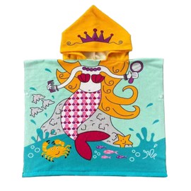 COSORO 75x128cm Blue Turtle Hooded Poncho Towel for Kids,Kids Beach Towel Poncho Swimming Towels,Beach Robe Childrens Bath Towel Poncho for Swimming Pool,Childs Towel Bathrobe for Girls Boys Age 4-8