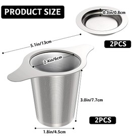 Tea Infuser Stainless Steel Mesh Strainer, Tea Strainer Steeper Filter with Double Handles for Hanging on Teapots, Mugs, Cups to Steep Loose Leaf Tea and Coffee, Large Capacity (Silver)