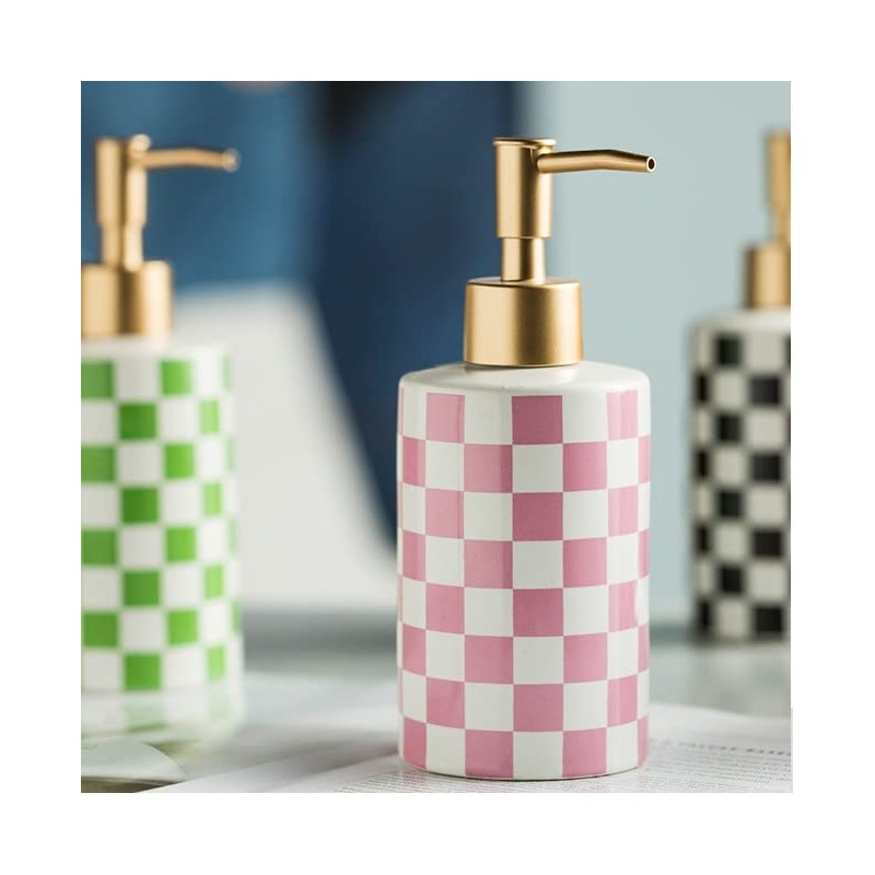 Checkered Ceramic Soap Dispenser Rust Proof Gold Matte Pump Decorative
