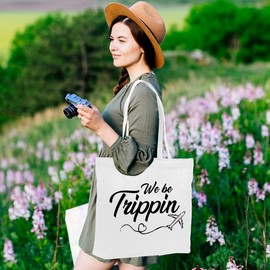 Travel Gifts for Women, Travel Accessories Stuff Traveling Essentials Canvas Tote Bag, Reusable Grocery Bags Beach Shopping Bags Summer Vacation Adventure Airplane Gifts for Girls Sister Girls Trips