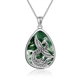 YAFEINI Phoenix Necklace Moss Agate 925 Sterling Silver Phoenix Pendant Mother's Day Jewelry for Women Mom