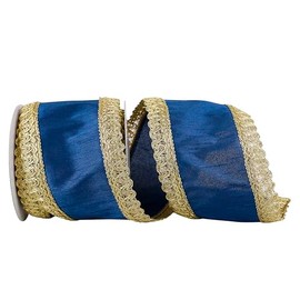 Reliant Ribbon 93727W-053-10D Regal Trim Edge Dupioni Wired Edge Ribbon, 4 Inch X 5 Yards, Blue