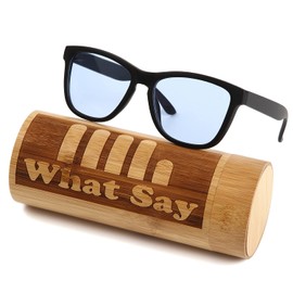 What Say Sunglasses, 17 Frame Color Variations, Colored Lenses, Mirrored Lenses, Wellington Design, Asian Fit, Trendy, UV400, Unisex, Soft & Hard Case Included, light blue/mud black