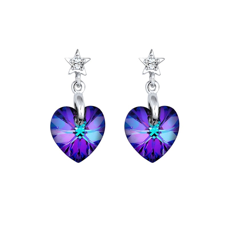 Elli Women's Earrings Heart Star Astro with Crystals, Facet cut,