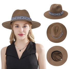 Men Women Straw Fedora Trilby Hat Straw Sun Hat Unisex Wide Brim Panama Hat Summer Travel Beach Sun Hat Straw Fedora Hat Jazz Cap Roll Up Cowboy Hat Cowgirl Hat Foldable Sun Protection Hat With Band