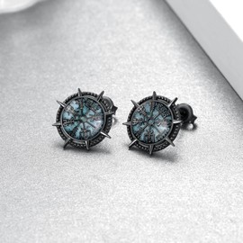Viking Earrings 925 Sterling Silver Turquoise Compass Earrings Viking Jewelry Gifts for Men Women