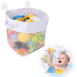 saerryor Bath Toy Storage Net Bag, Bath Toy Storage Organizer, with 2 Powerful Suction Hooks, Baby Bath Toy Holder, Bath Toy Mesh, for Bathtub Toy Storages